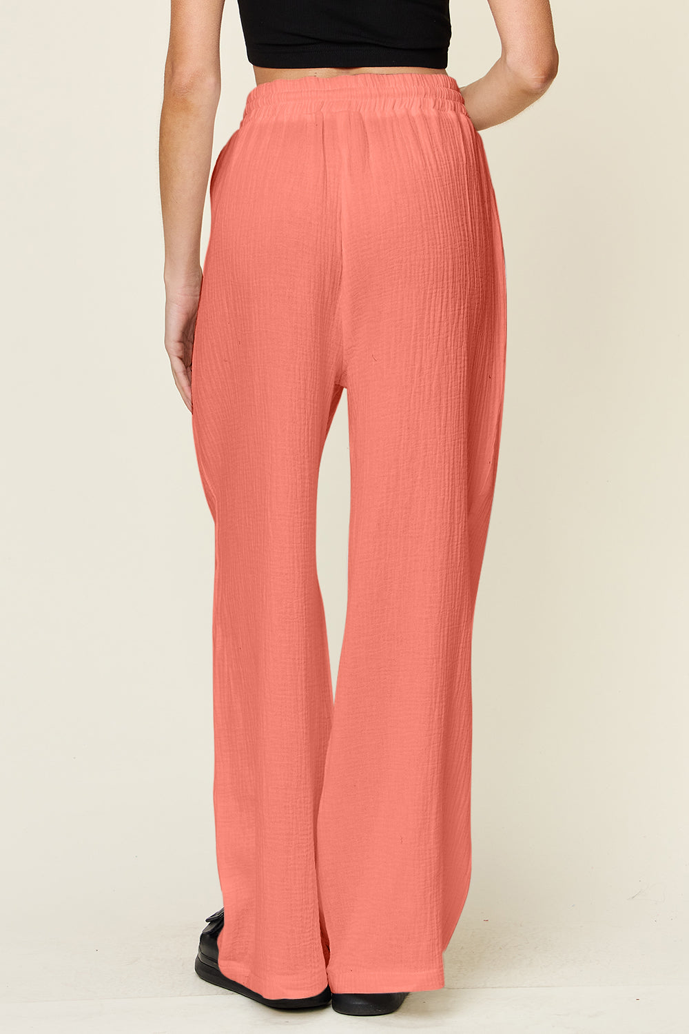 Texture Drawstring Wide-Leg Pants