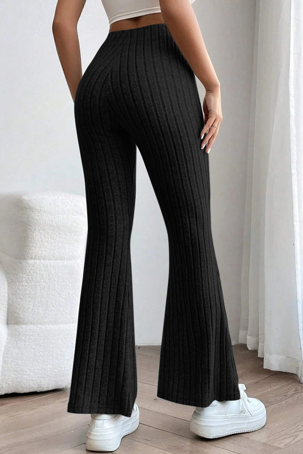 Ribbed High-Waist Flare Pants