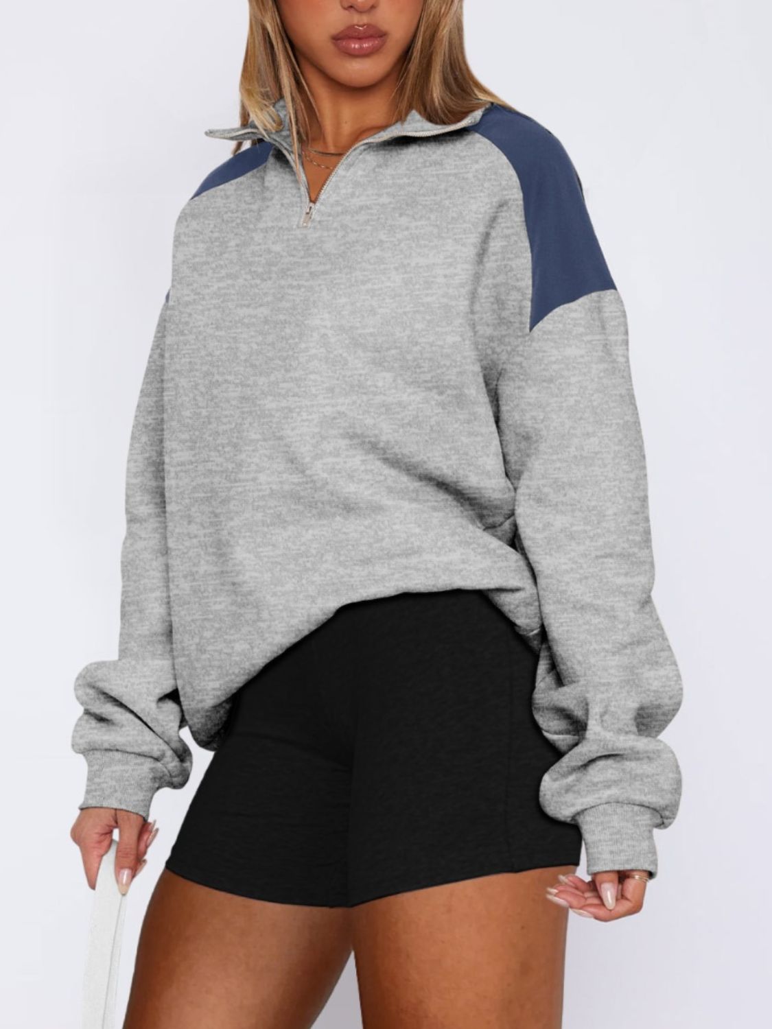 Contrast Quarter-Zip Sweatshirt