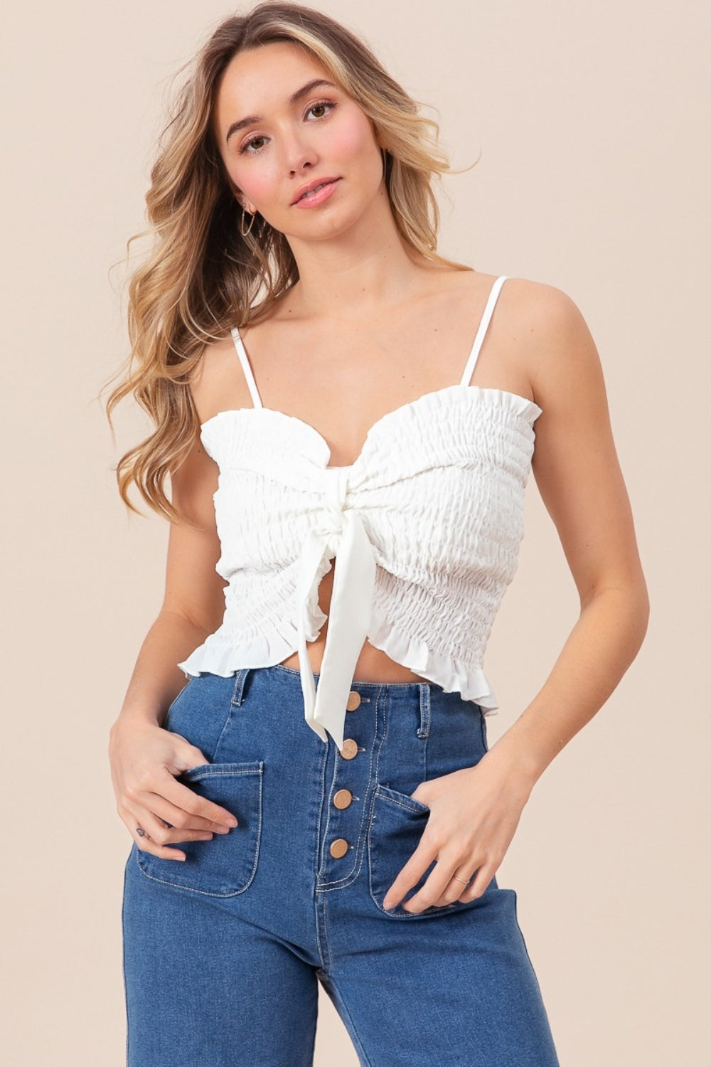 Ruffled Ribbon Smocked Cami