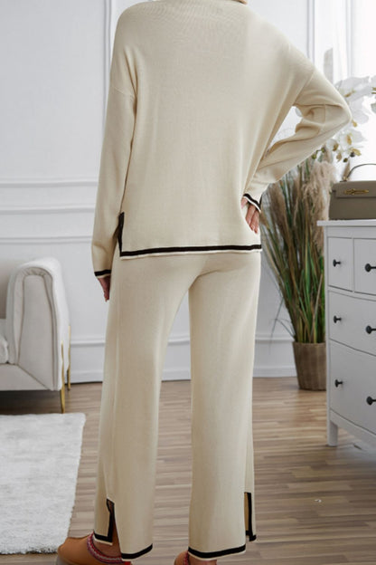 Contrast Trim Sweater Set