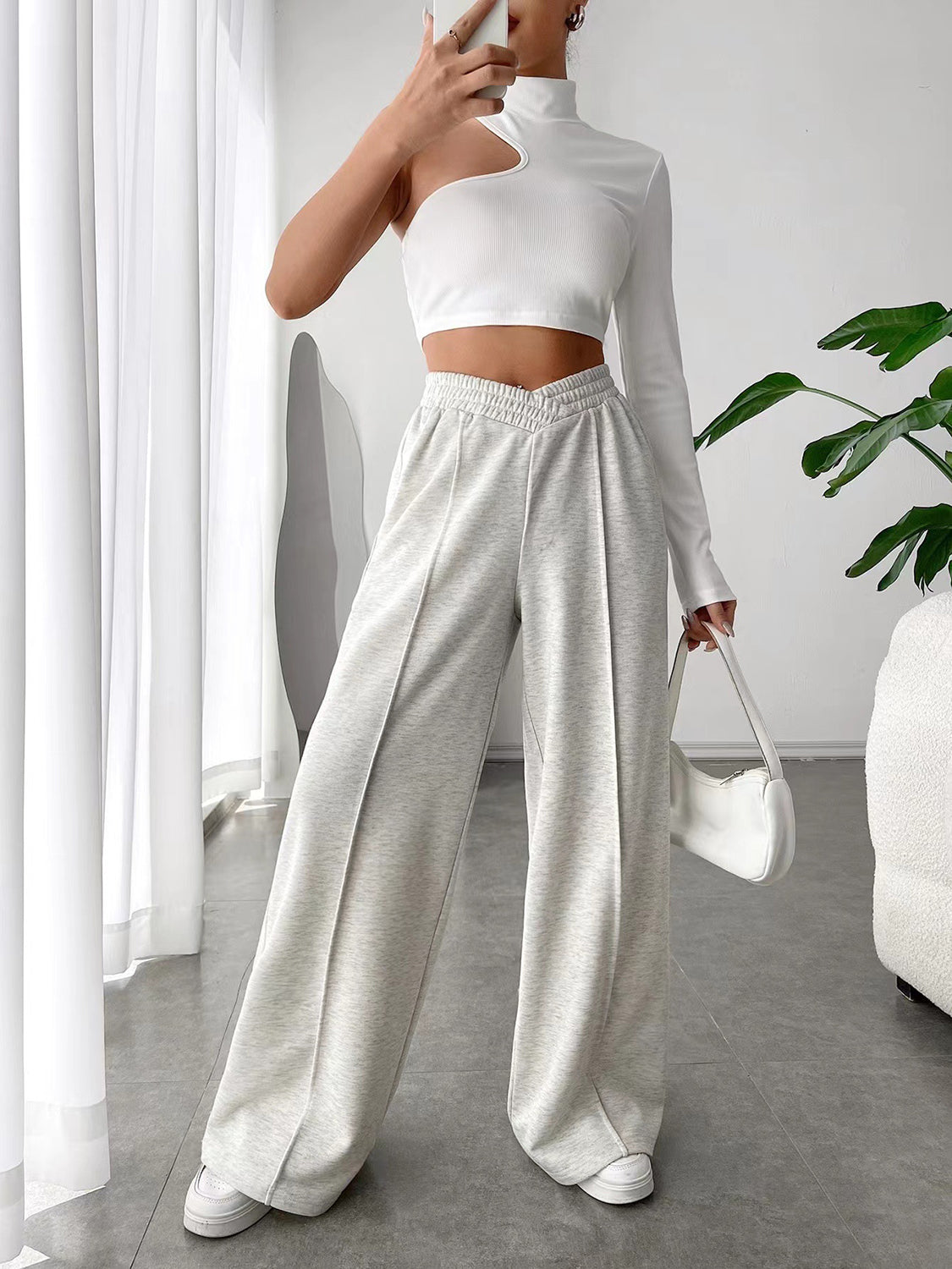 Elastic Waist Wide-Leg Pants