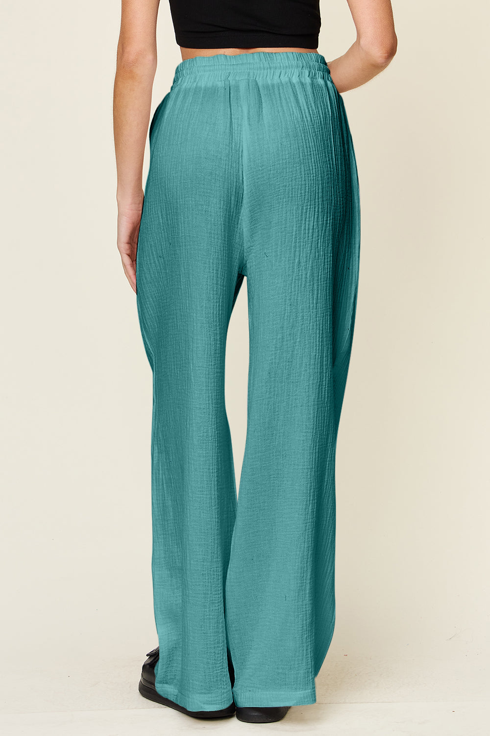 Texture Drawstring Wide-Leg Pants