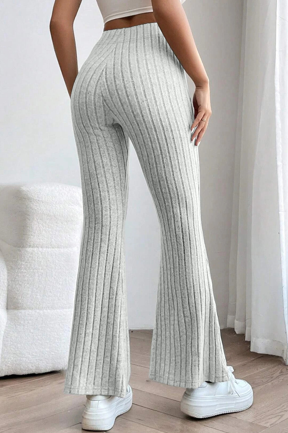 Ribbed High-Waist Flare Pants