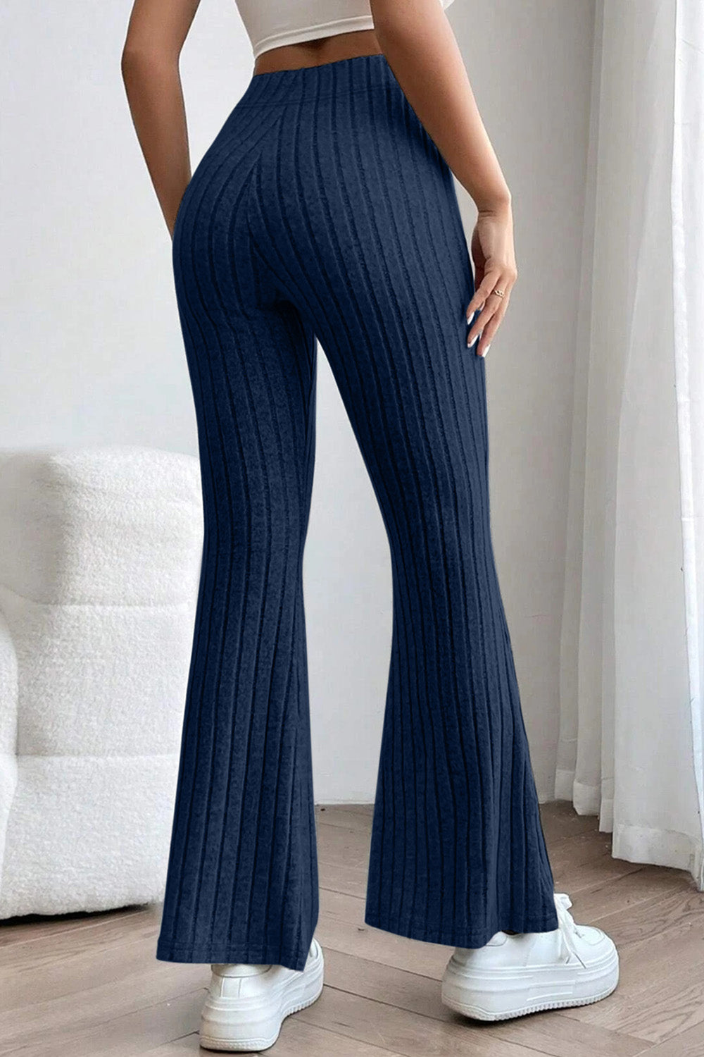 Ribbed High-Waist Flare Pants