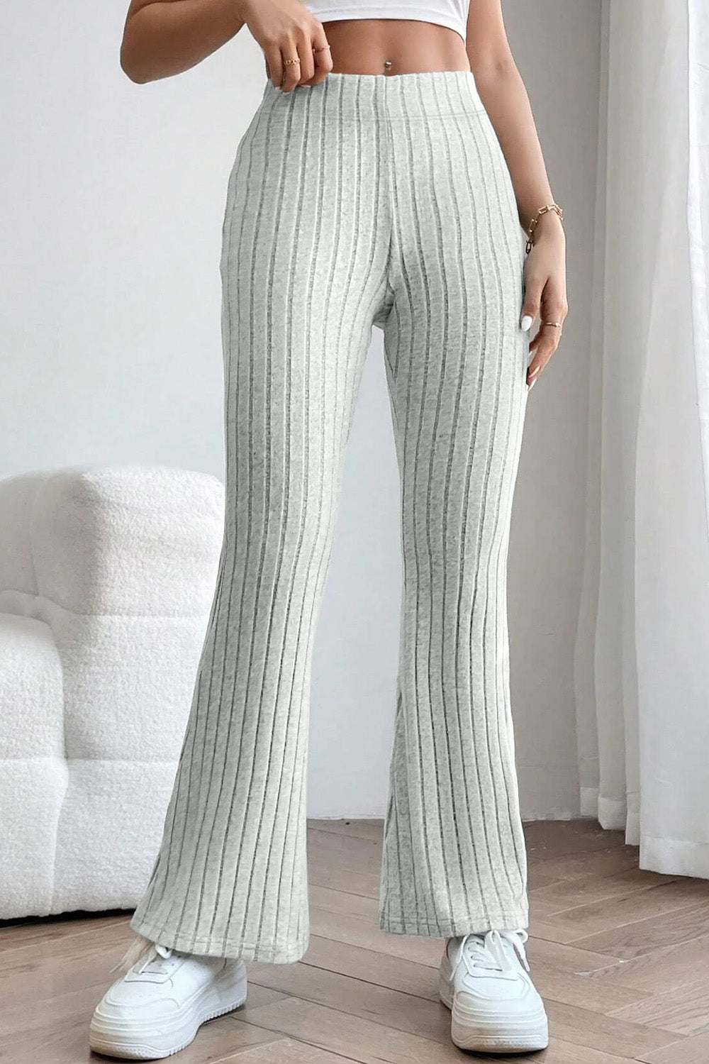 Ribbed High-Waist Flare Pants