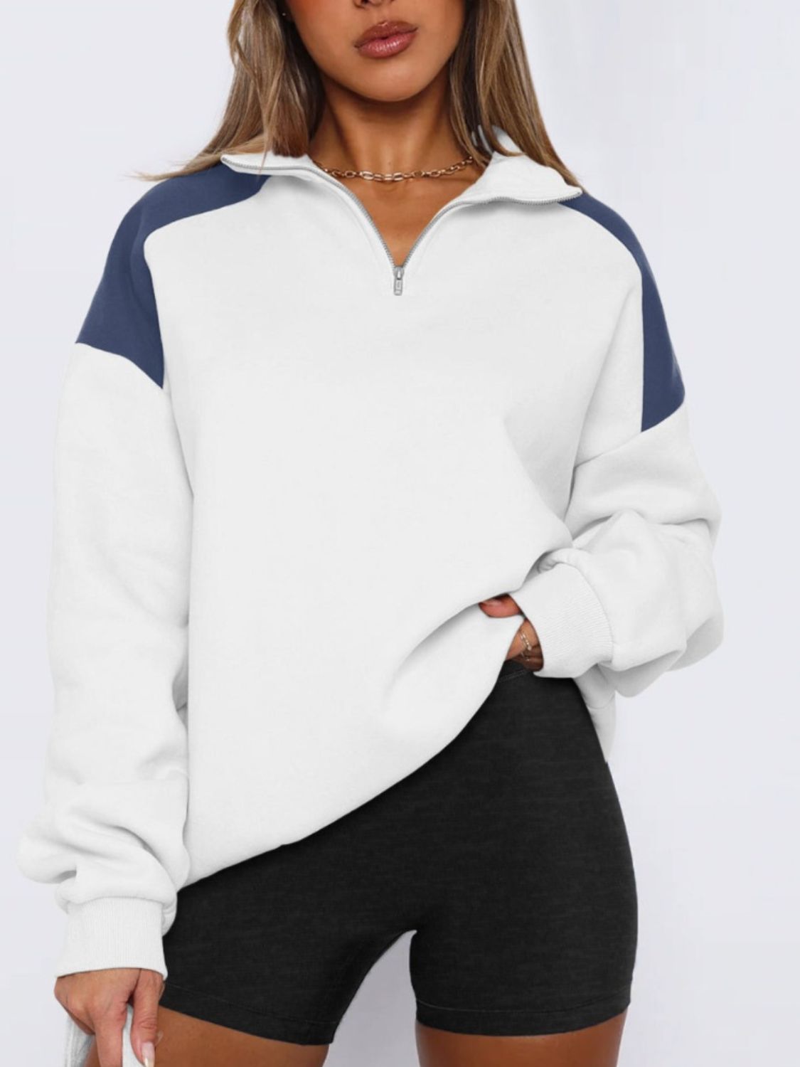 Contrast Quarter-Zip Sweatshirt