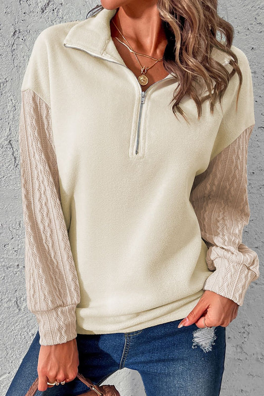 Half-Zip Textured Patchwork Sweatshirt