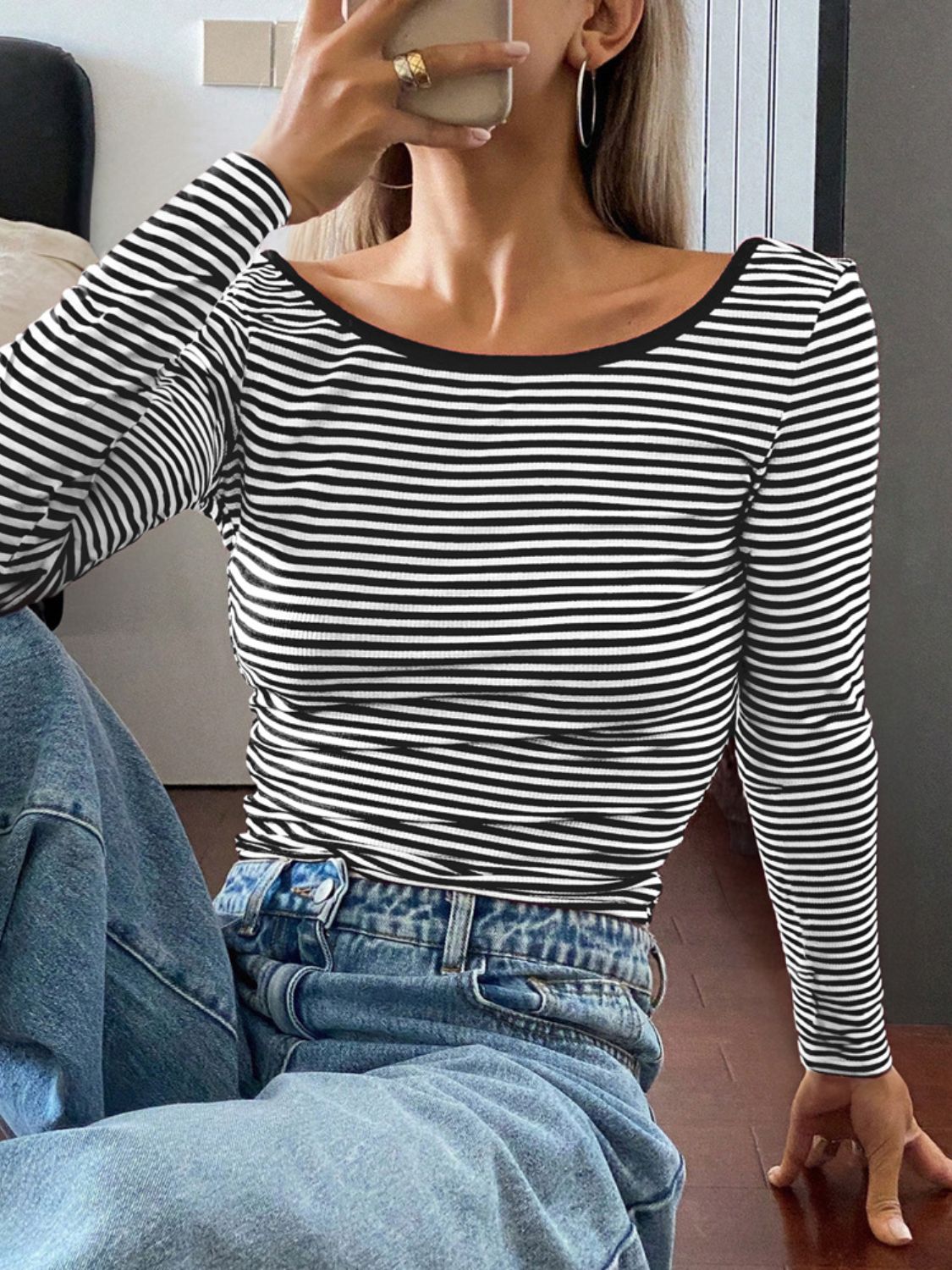 Backless Striped Boat Neck Top