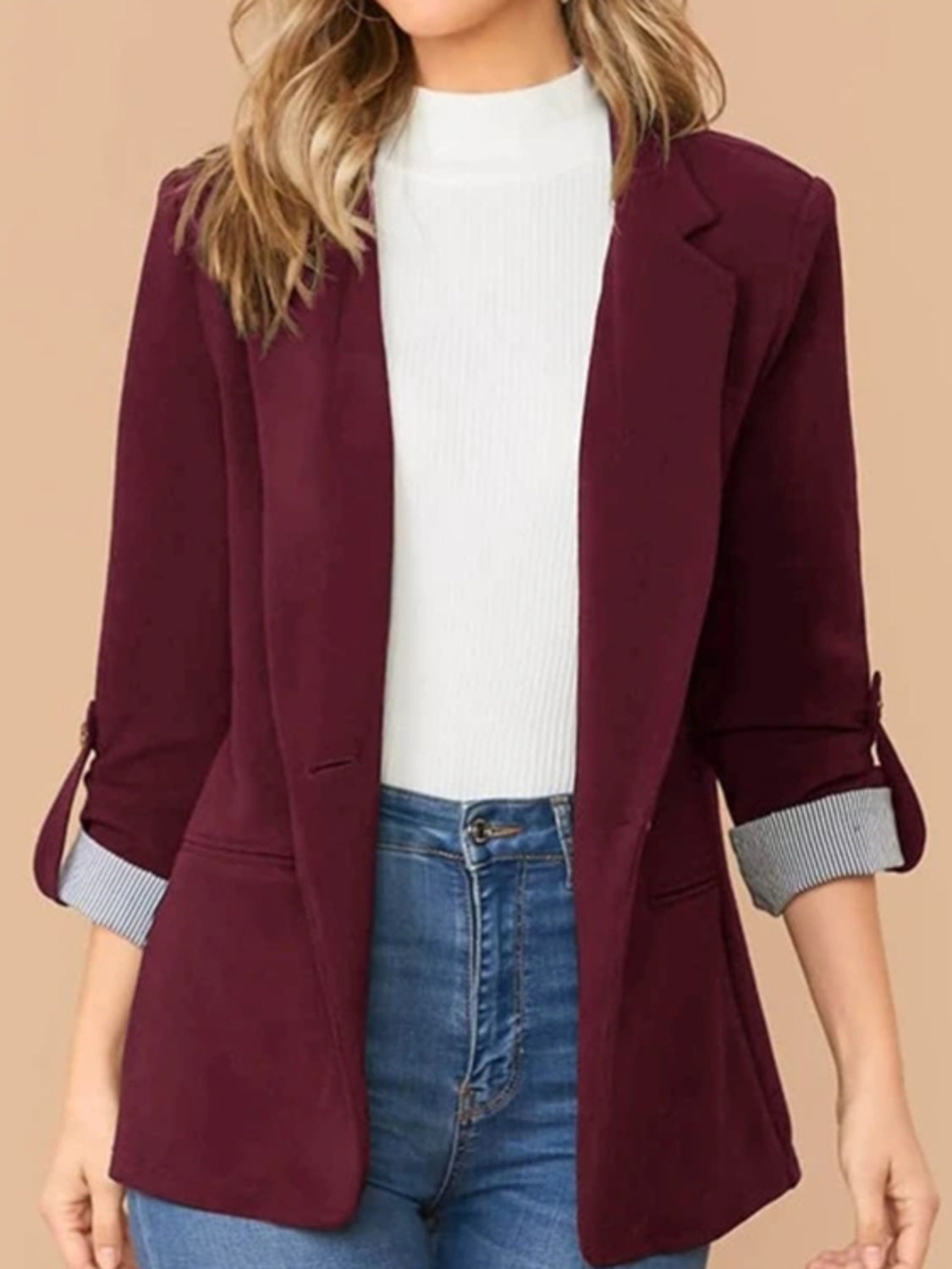 Roll-Tab Sleeve Blazer