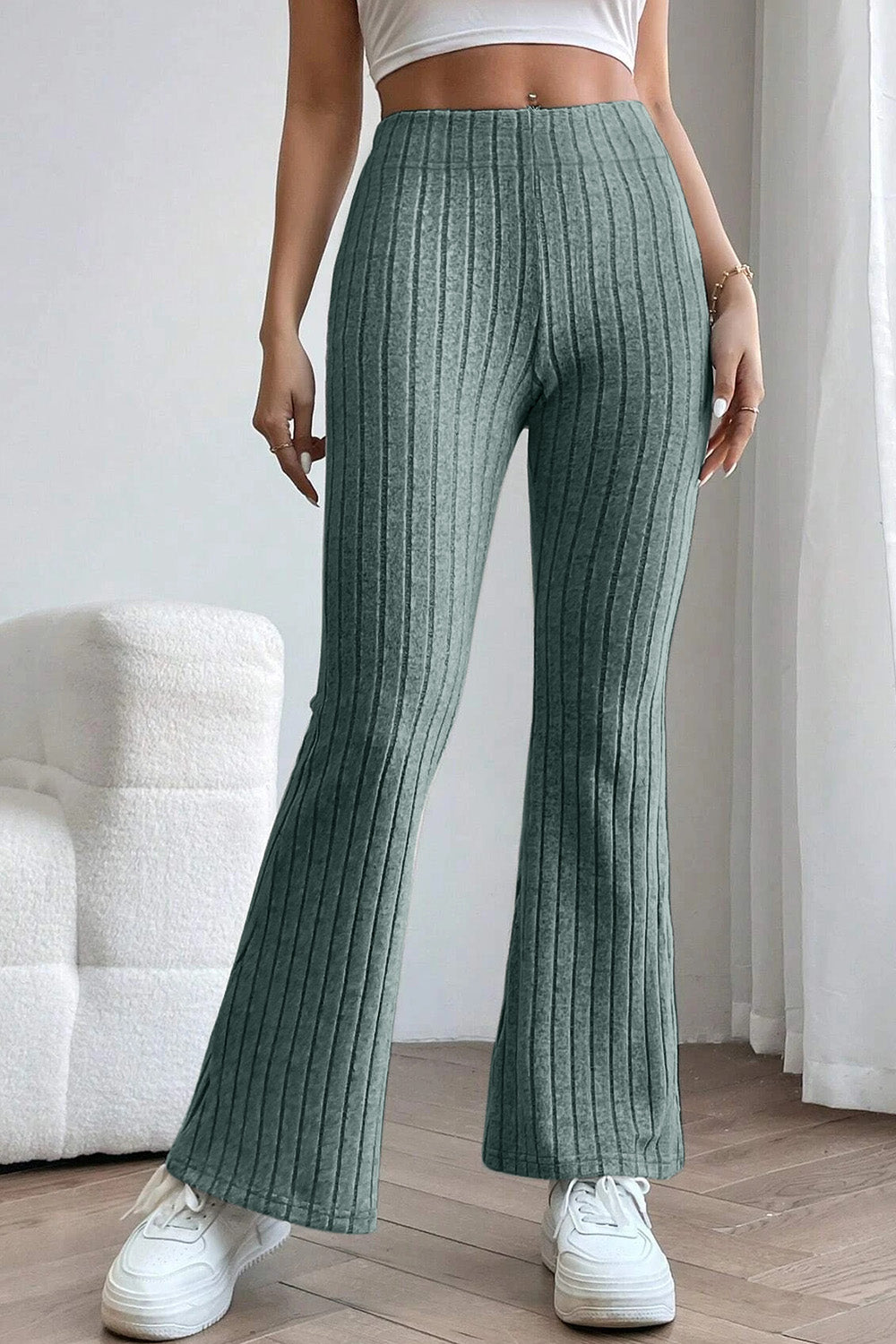 Ribbed High-Waist Flare Pants