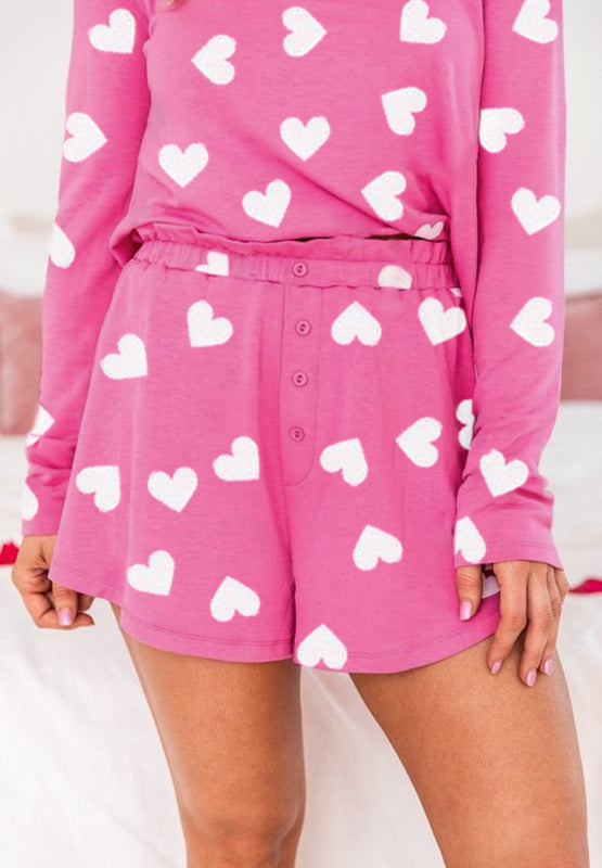 Heart Print Buttoned Lounge Set