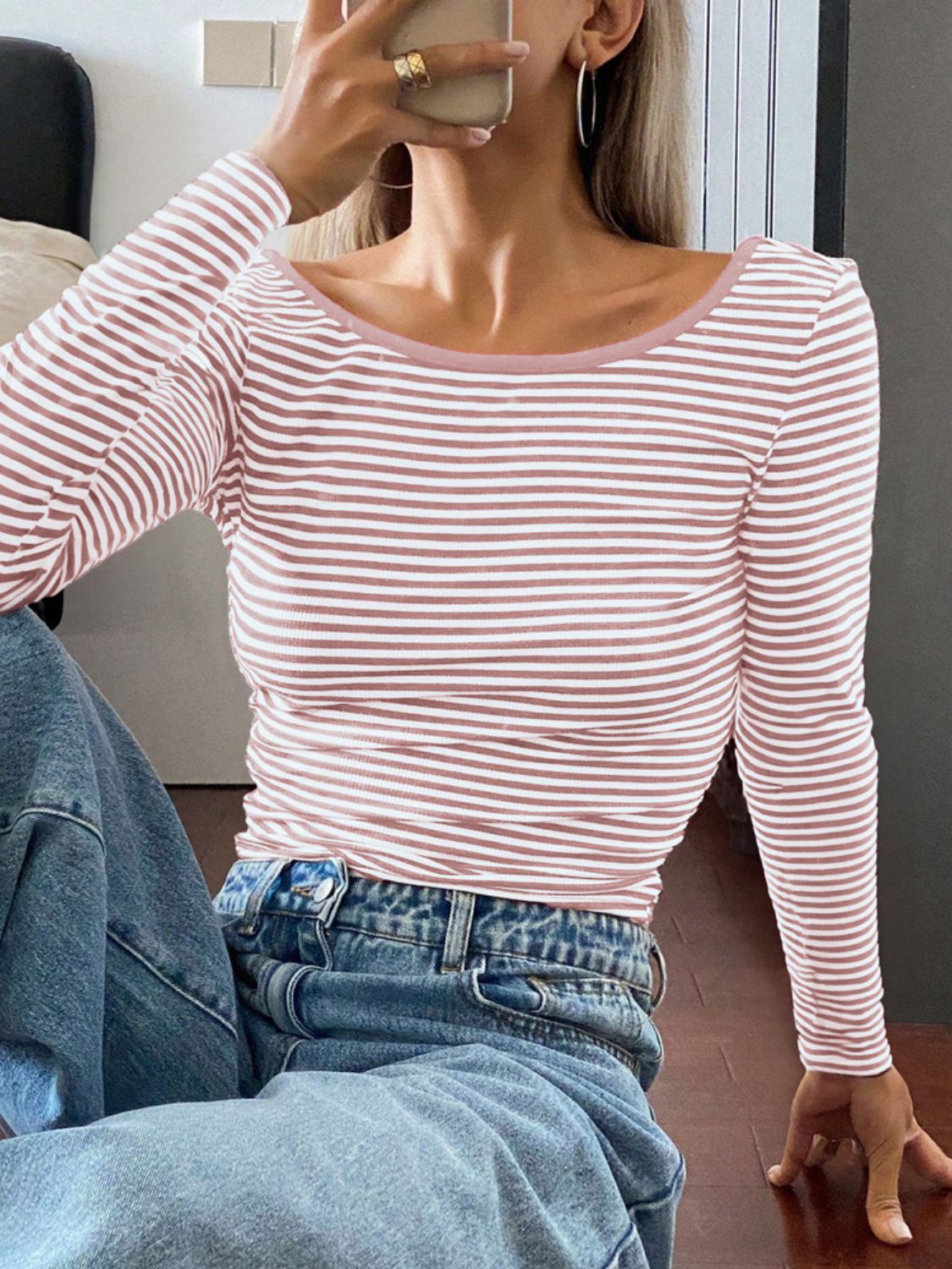 Backless Striped Boat Neck Top