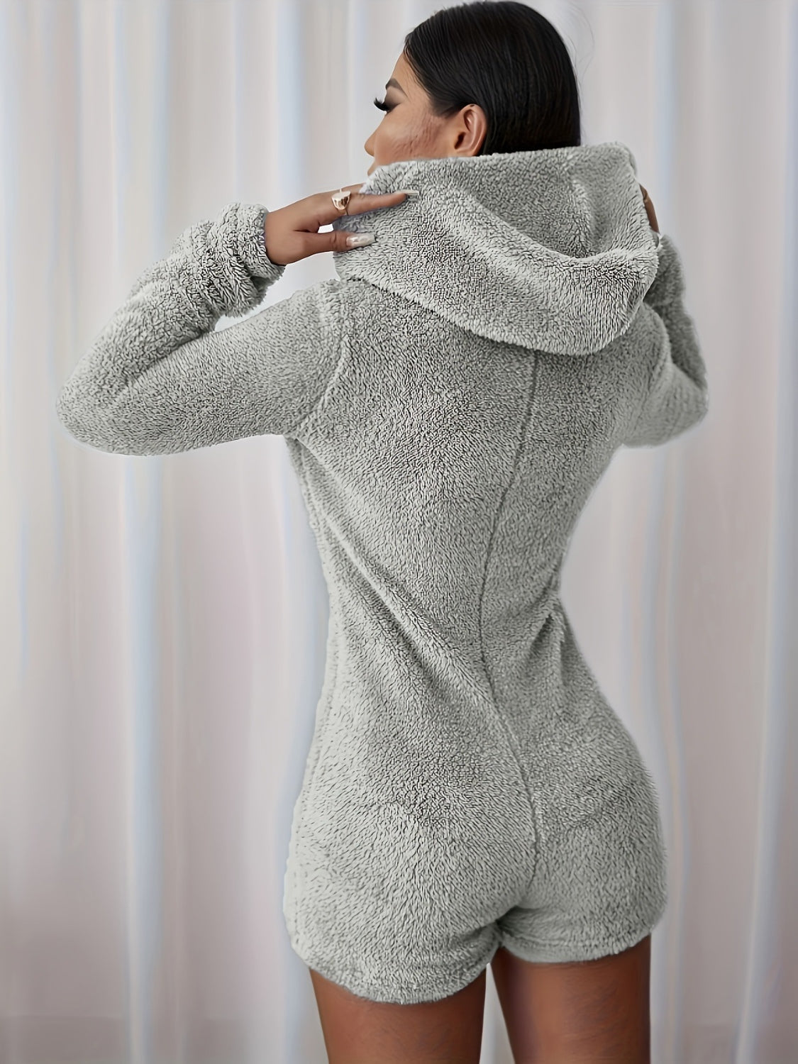 Furry Half-Zip Hooded Bodysuit