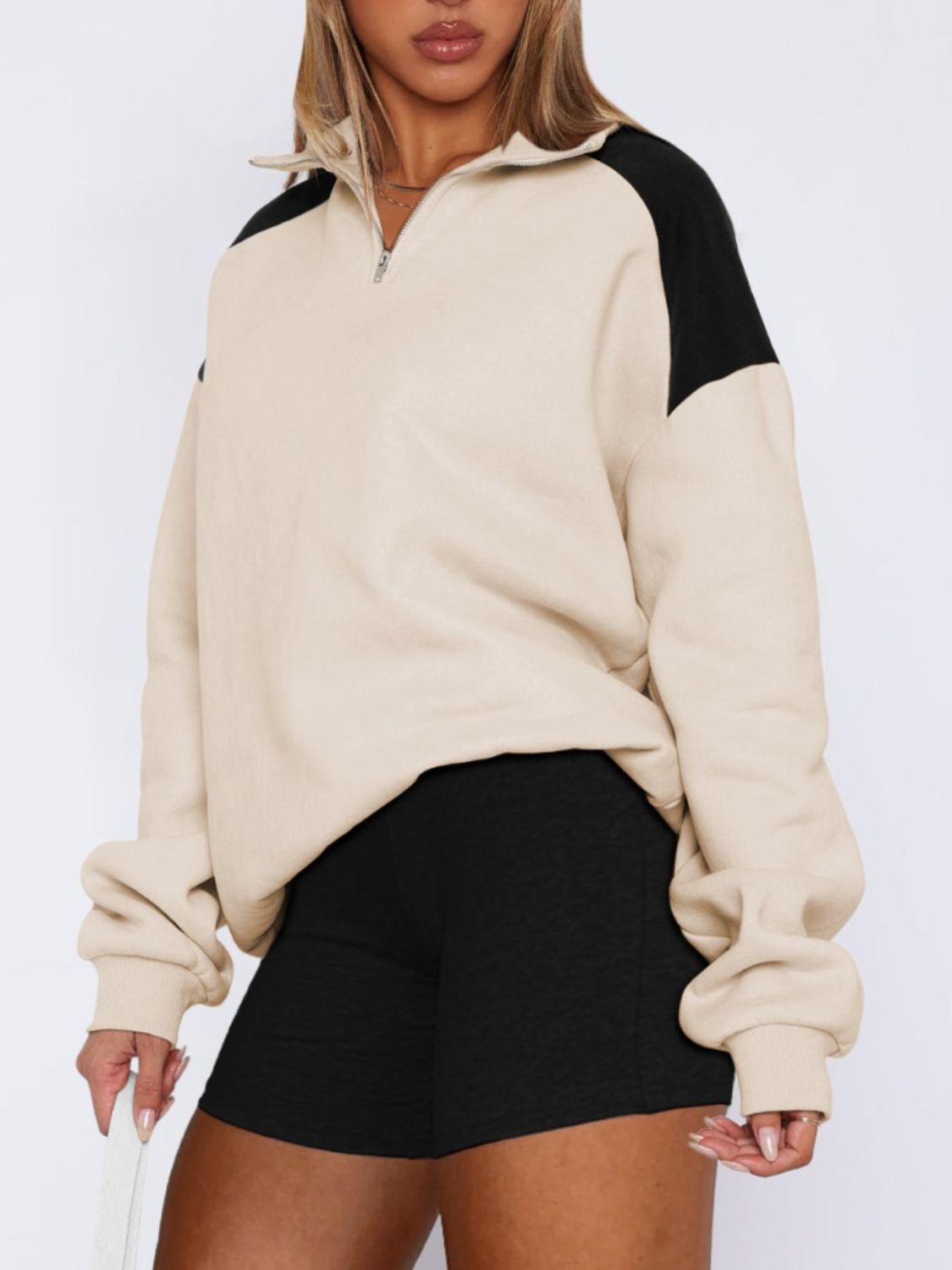 Contrast Quarter-Zip Sweatshirt