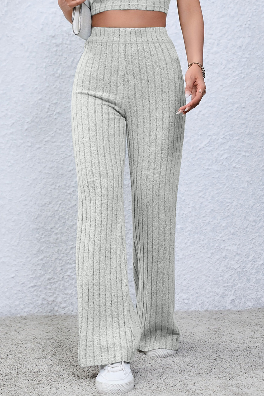 Ribbed High-Waist Flare Pants