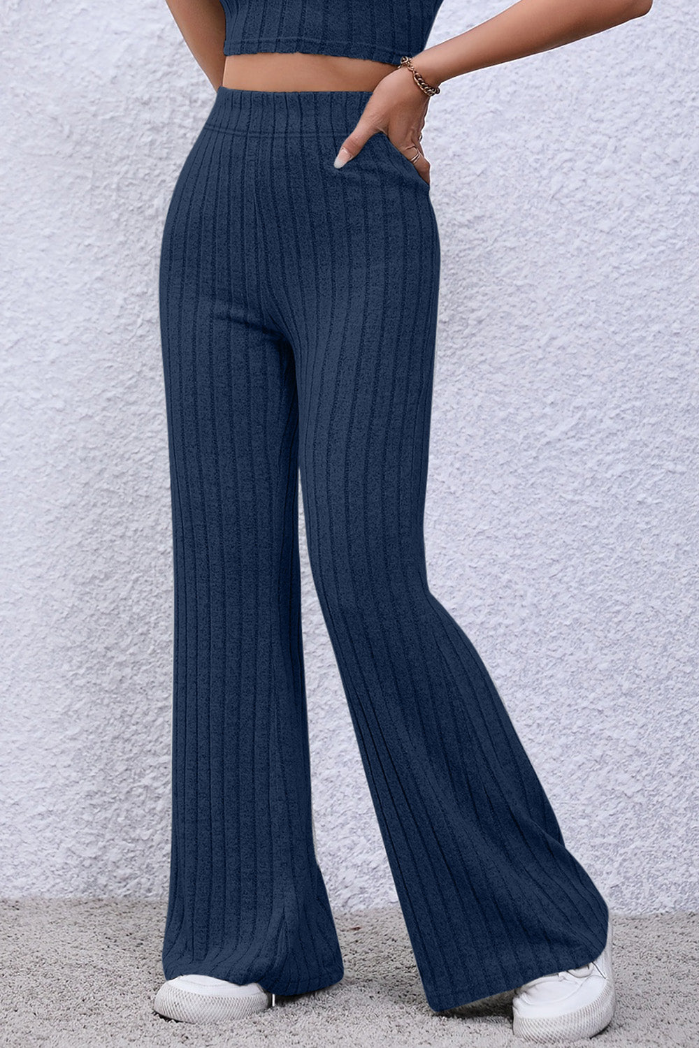 Ribbed High-Waist Flare Pants