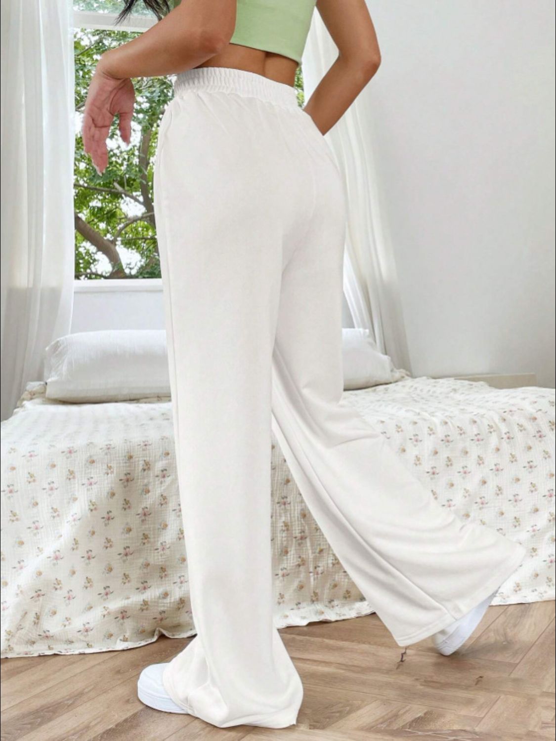 Elastic Waist Wide-Leg Pants