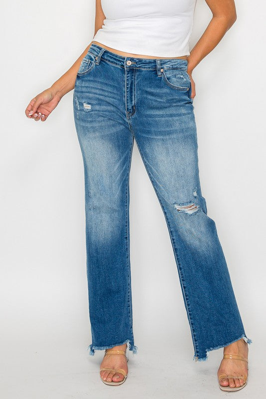 Raw Hem Distressed Straight Jeans