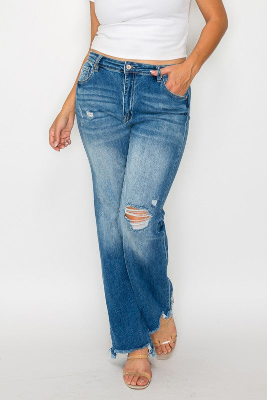 Raw Hem Distressed Straight Jeans