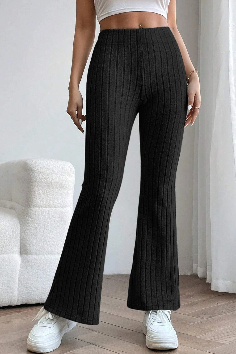 Ribbed High-Waist Flare Pants