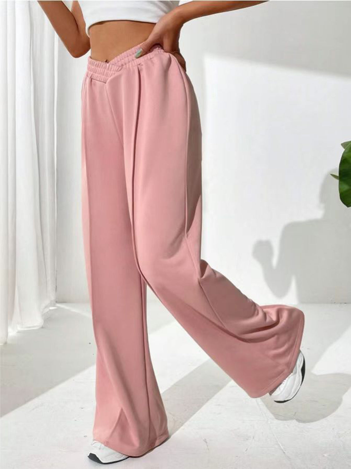 Elastic Waist Wide-Leg Pants