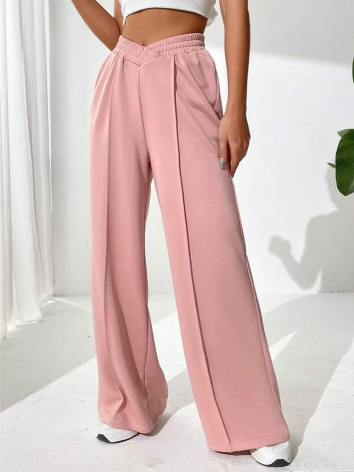 Elastic Waist Wide-Leg Pants