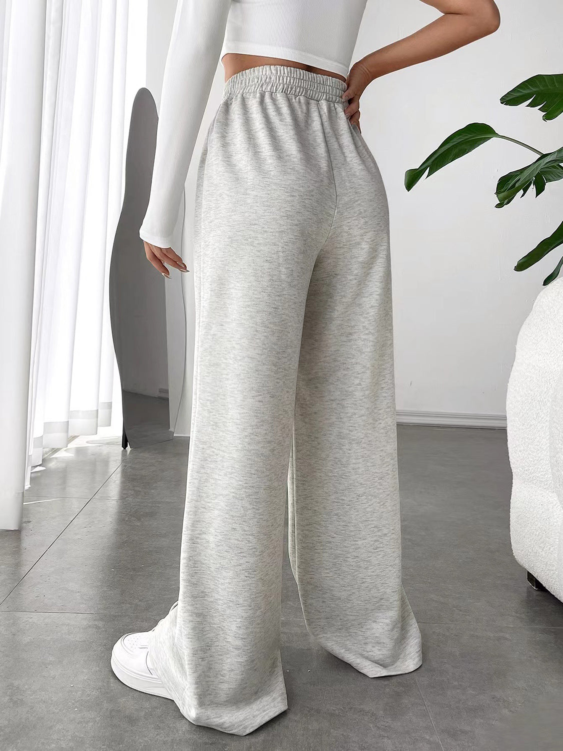 Elastic Waist Wide-Leg Pants