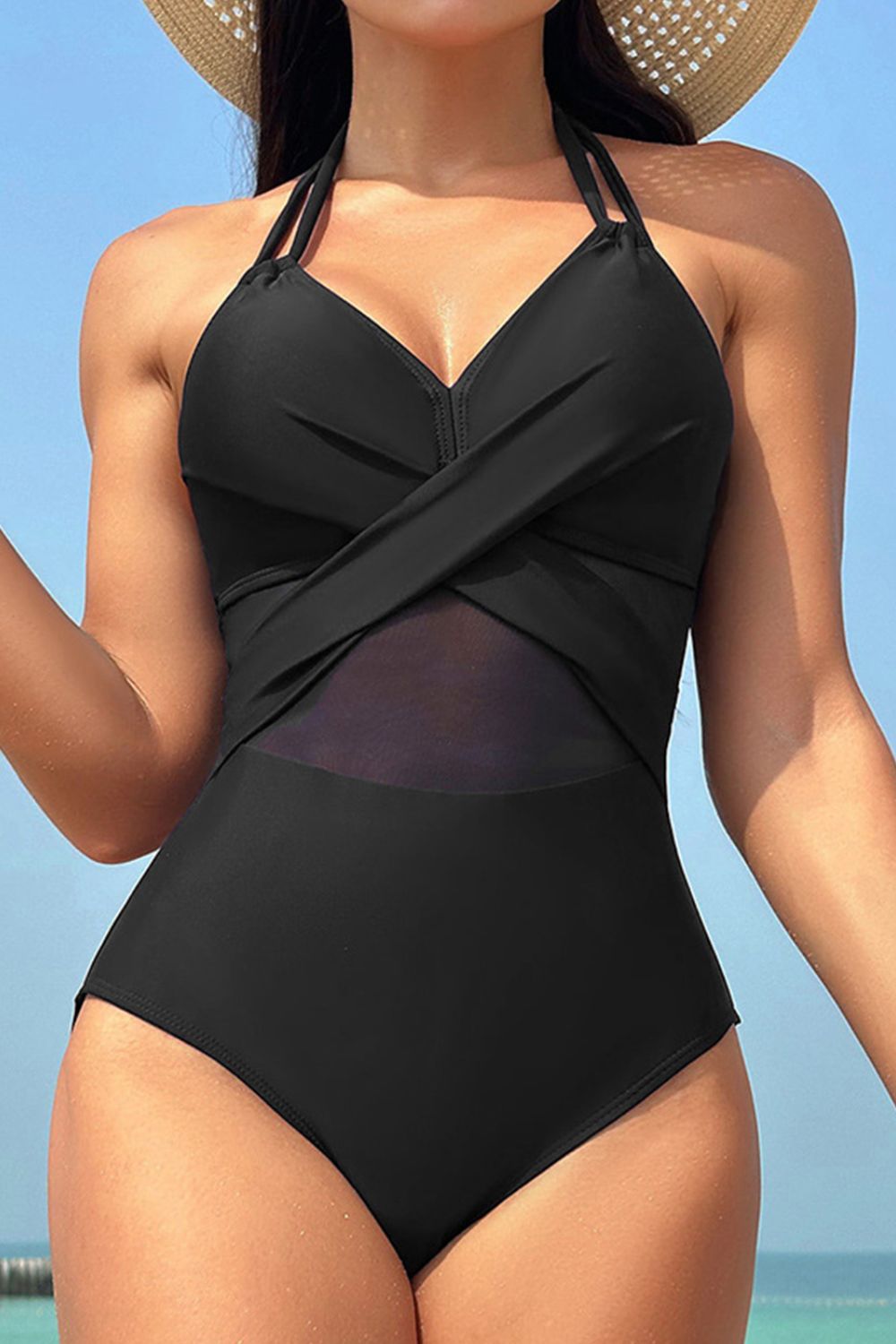 Crisscross Halter One-Piece Swimwear