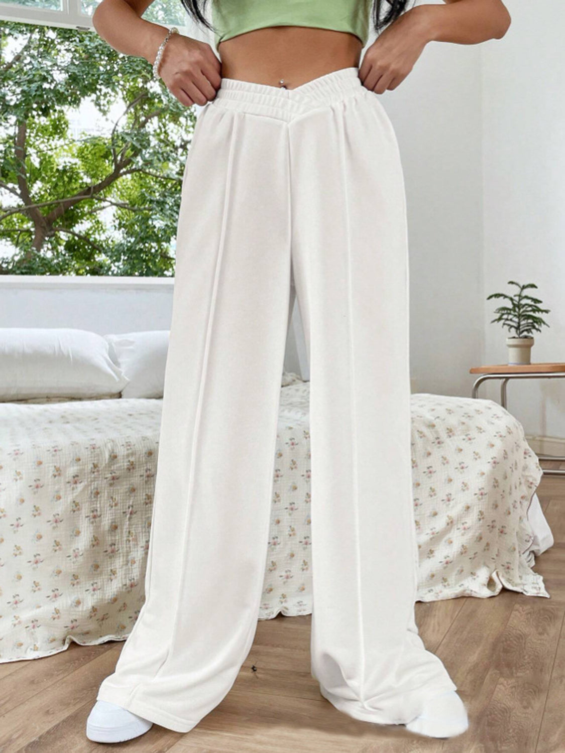 Elastic Waist Wide-Leg Pants