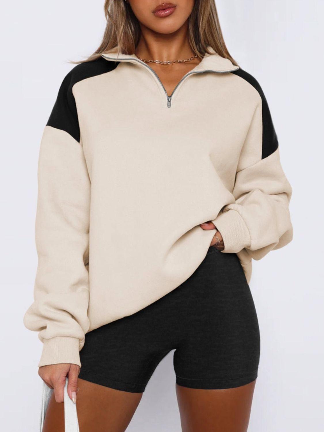 Contrast Quarter-Zip Sweatshirt