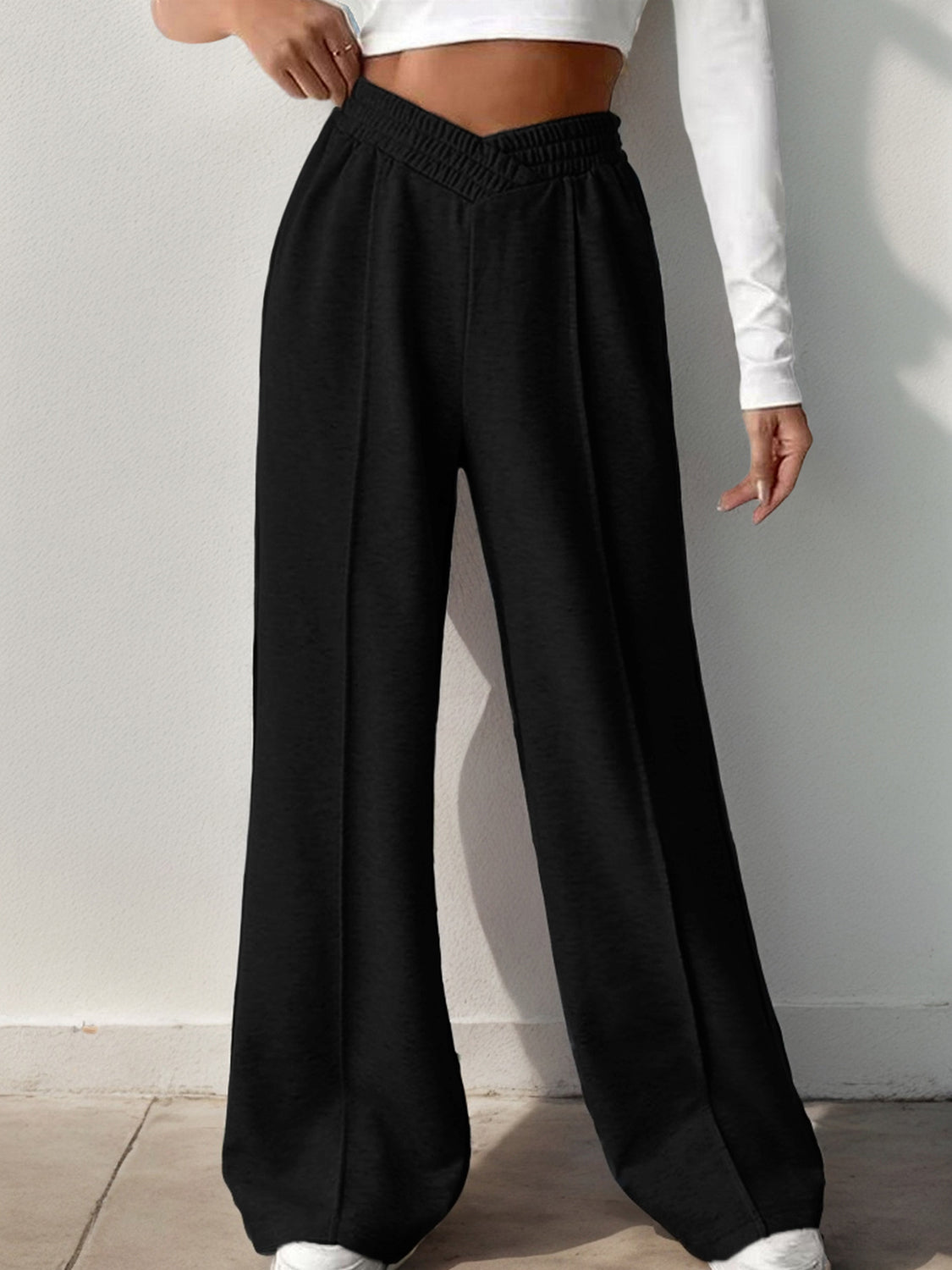 Elastic Waist Wide-Leg Pants