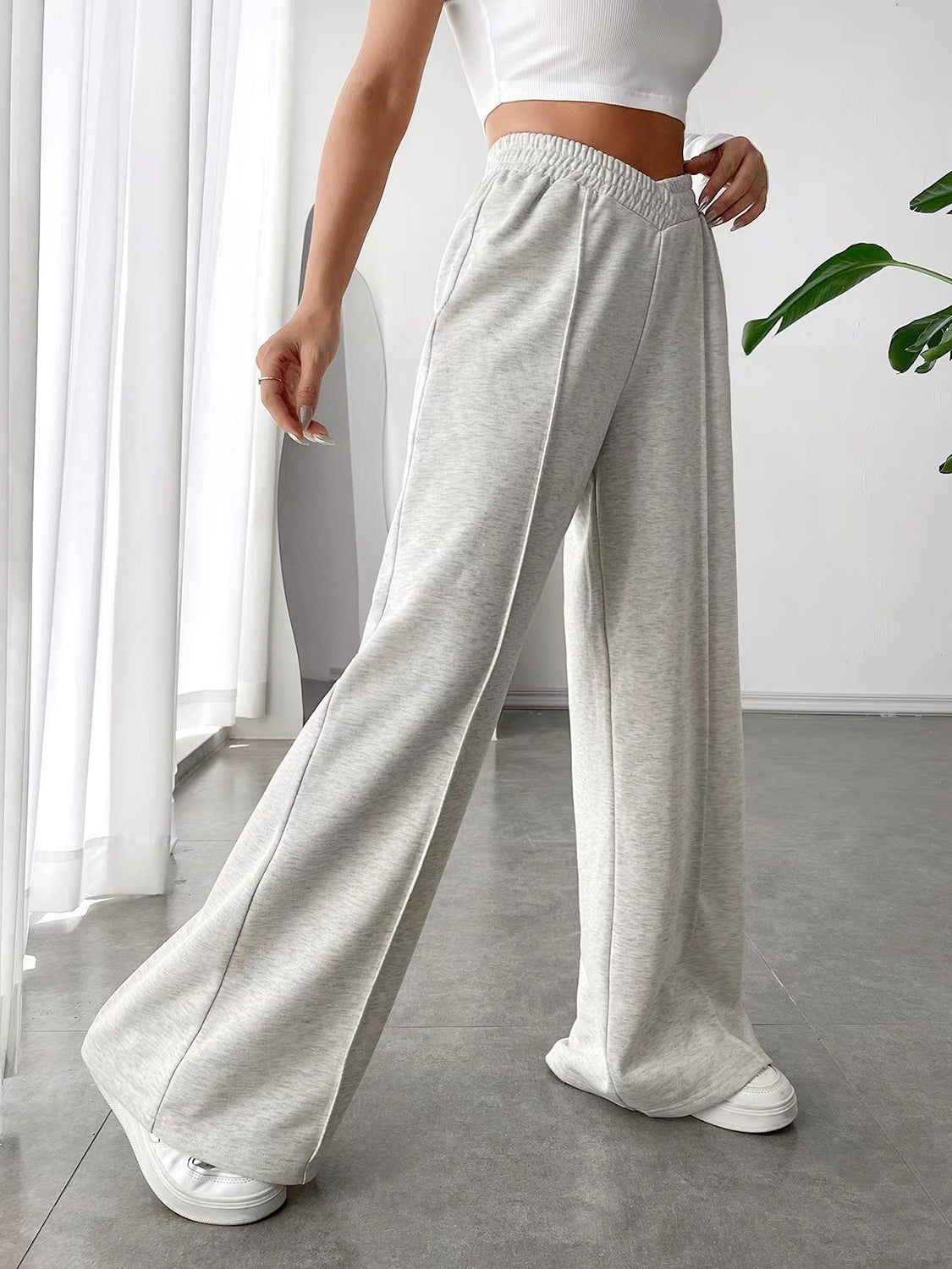 Elastic Waist Wide-Leg Pants