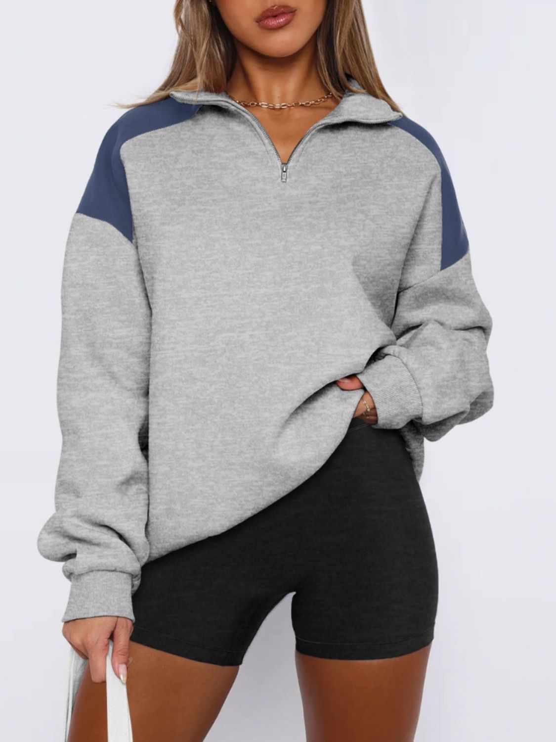 Contrast Quarter-Zip Sweatshirt