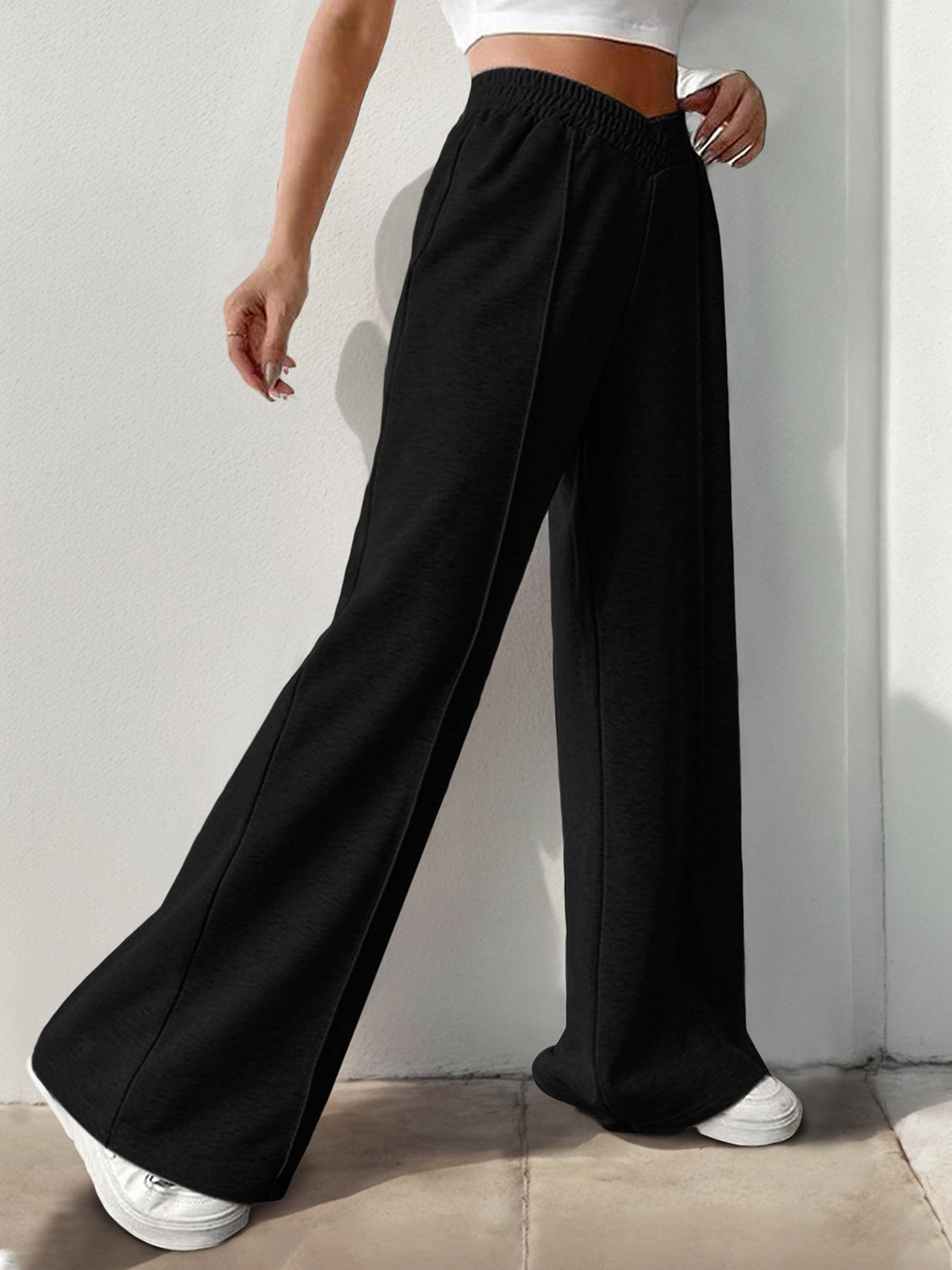 Elastic Waist Wide-Leg Pants