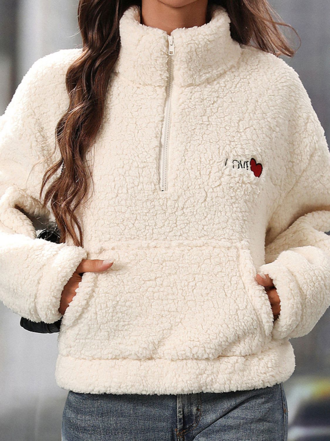 Heart Half-Zip Teddy Sweatshirt