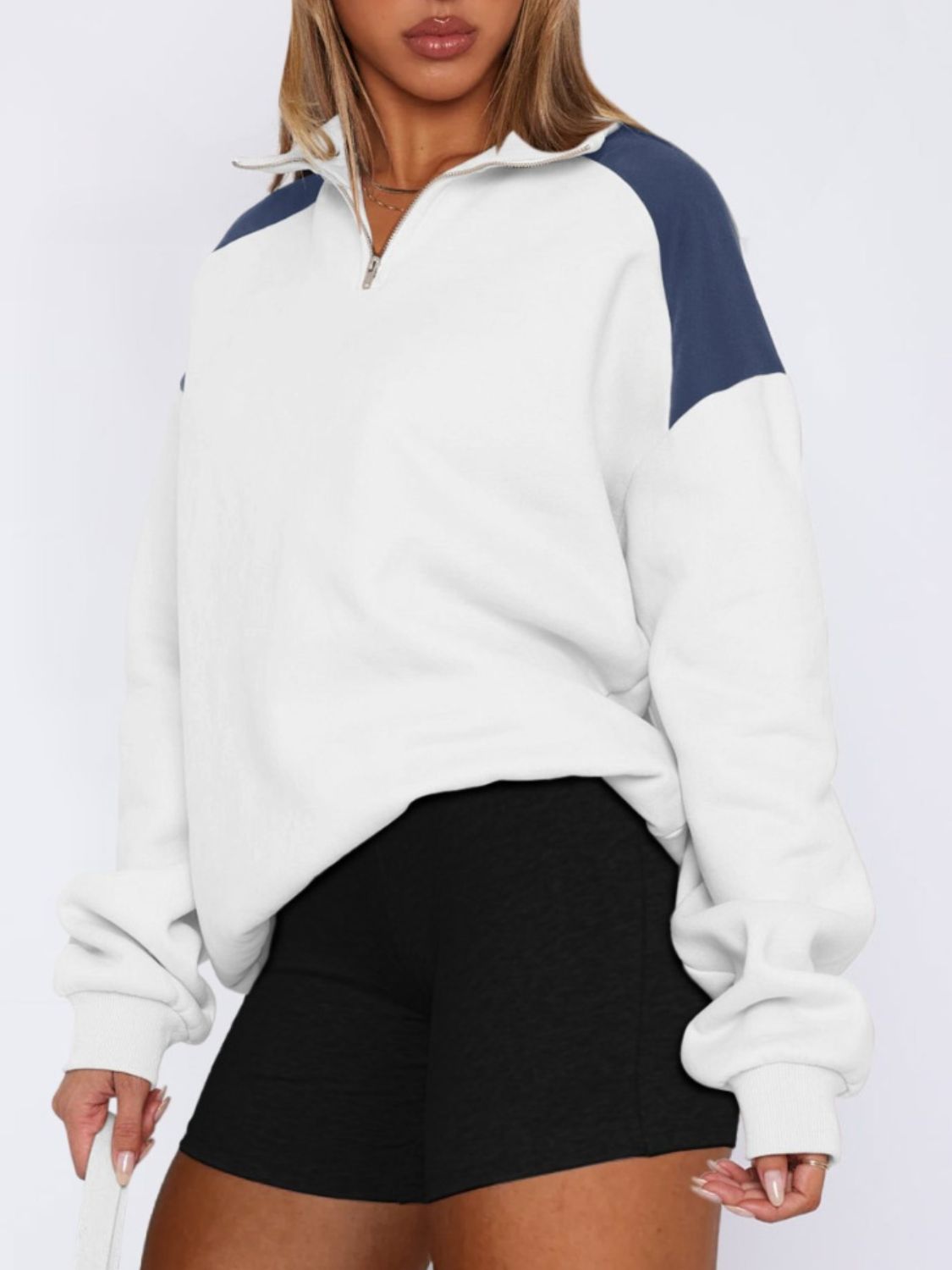 Contrast Quarter-Zip Sweatshirt