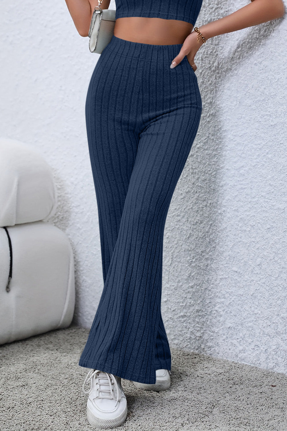 Ribbed High-Waist Flare Pants