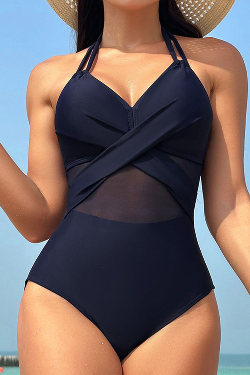 Crisscross Halter One-Piece Swimwear