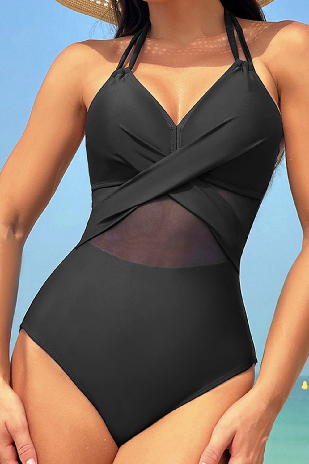 Crisscross Halter One-Piece Swimwear