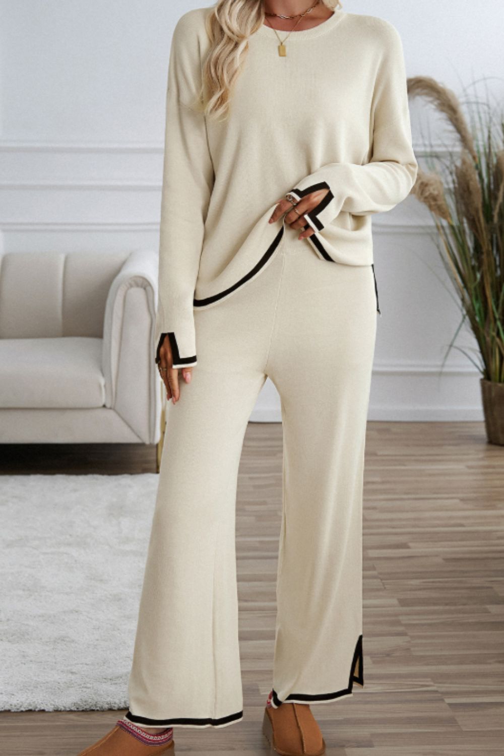 Contrast Trim Sweater Set