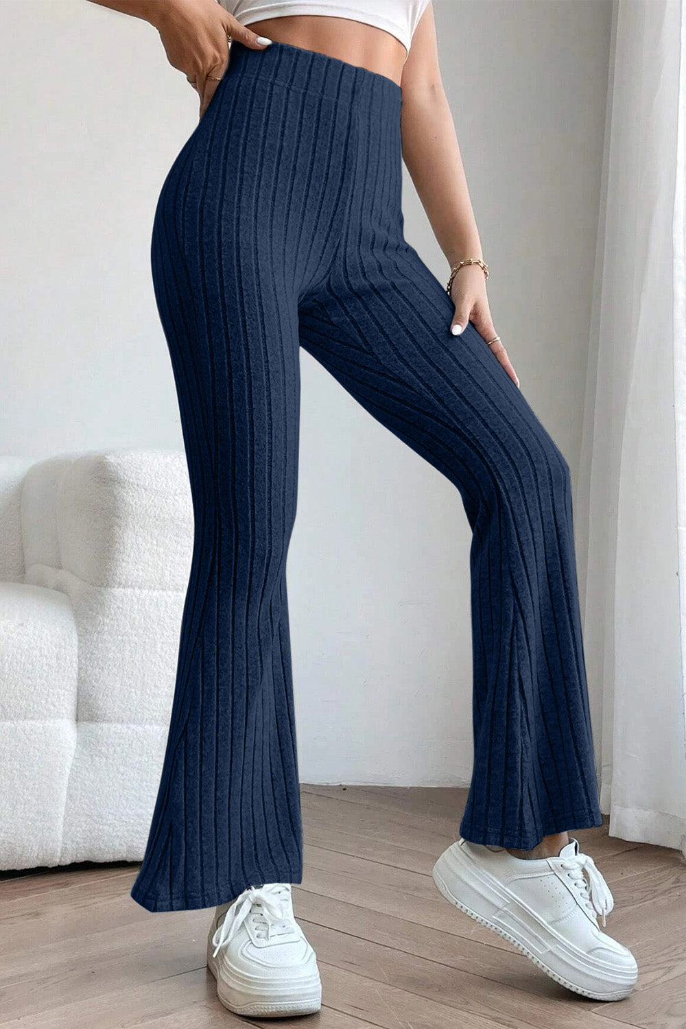 Ribbed High-Waist Flare Pants