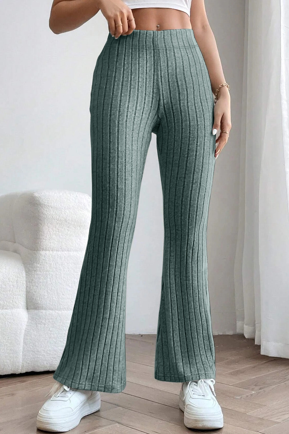 Ribbed High-Waist Flare Pants