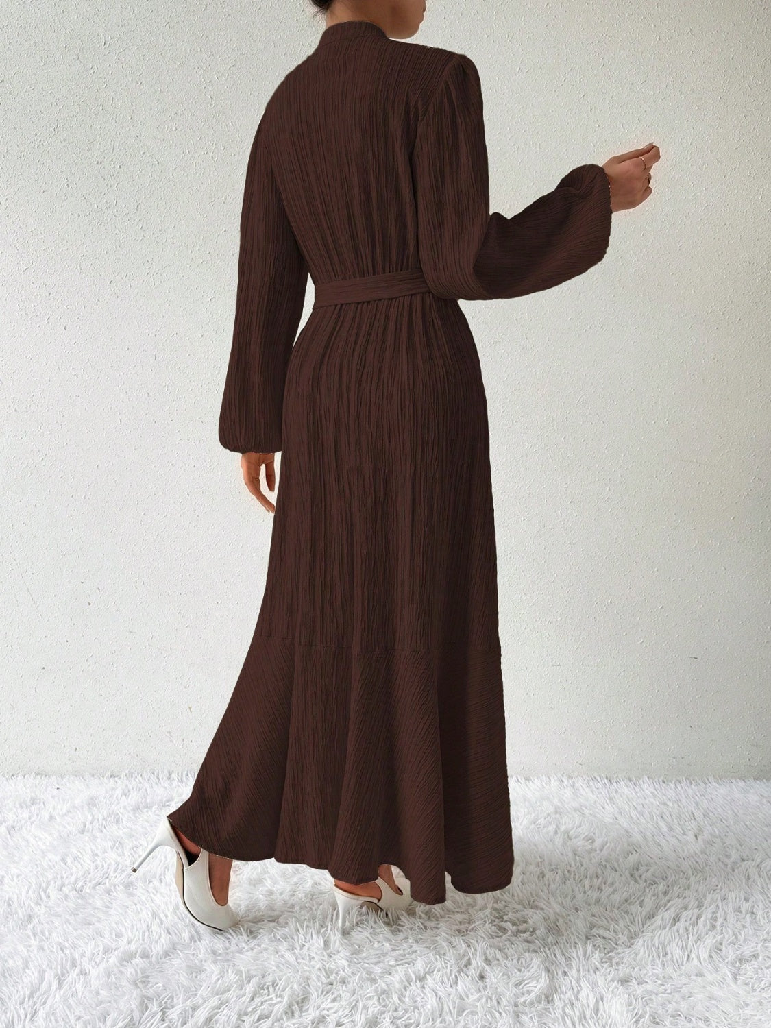 Tie Waist Button-Up Maxi Dress