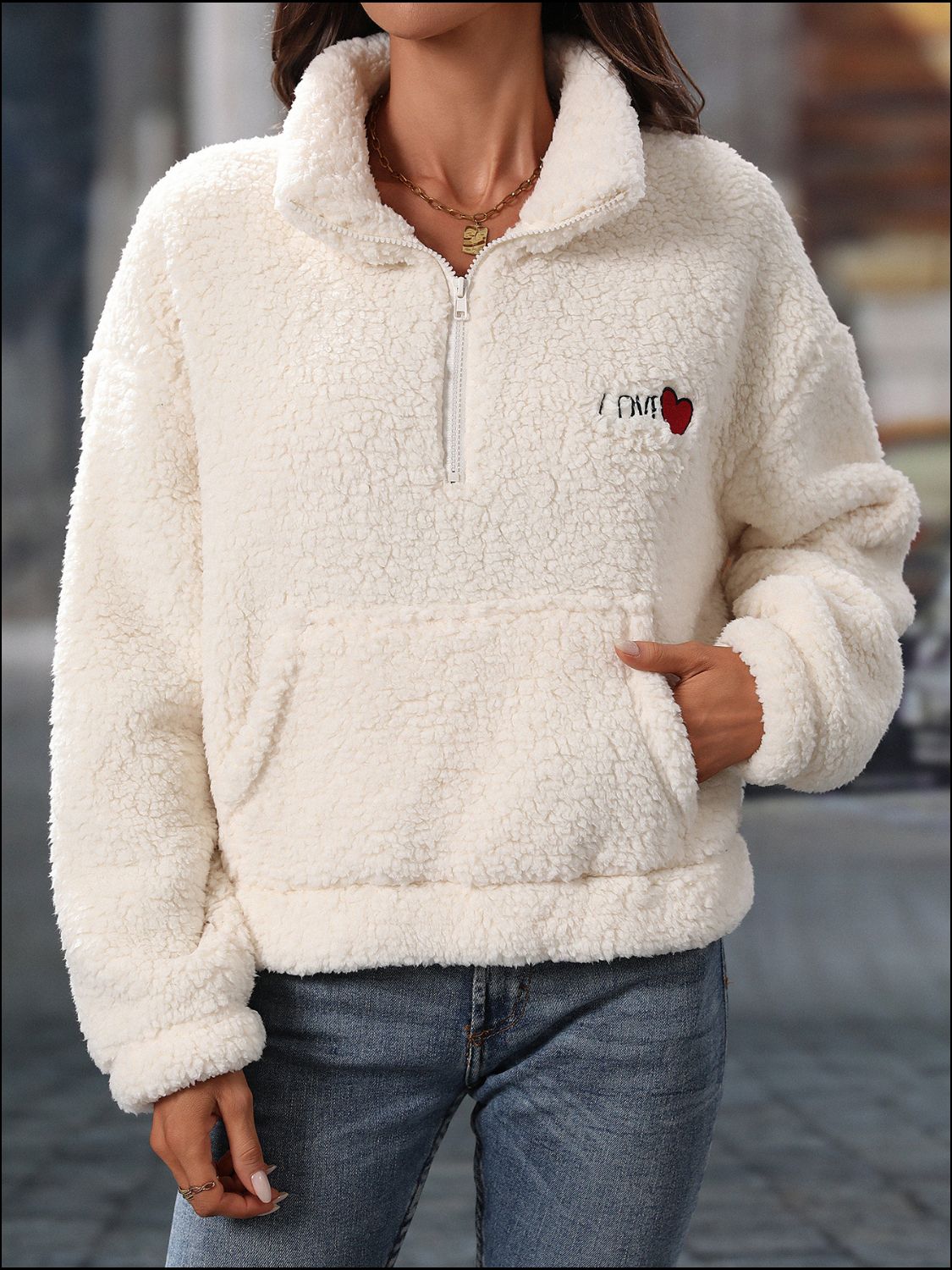 Heart Half-Zip Teddy Sweatshirt