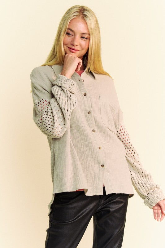 Crochet Sleeve Crinkle Shirt