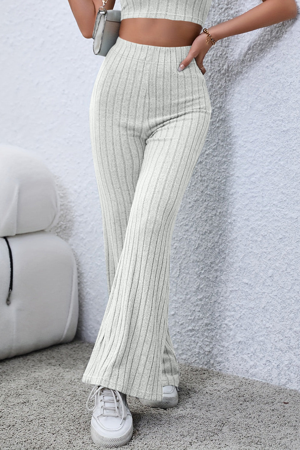 Ribbed High-Waist Flare Pants