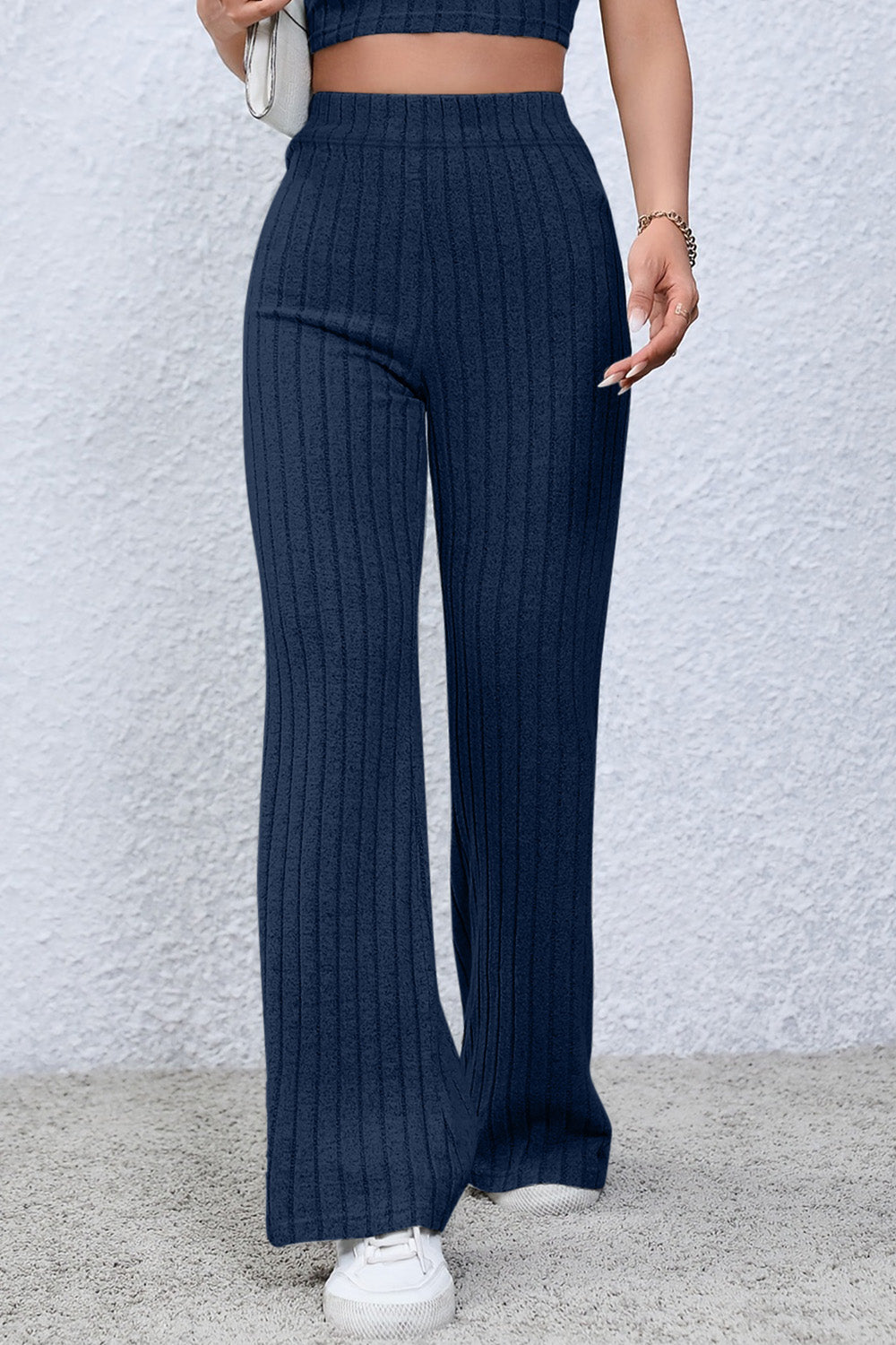 Ribbed High-Waist Flare Pants