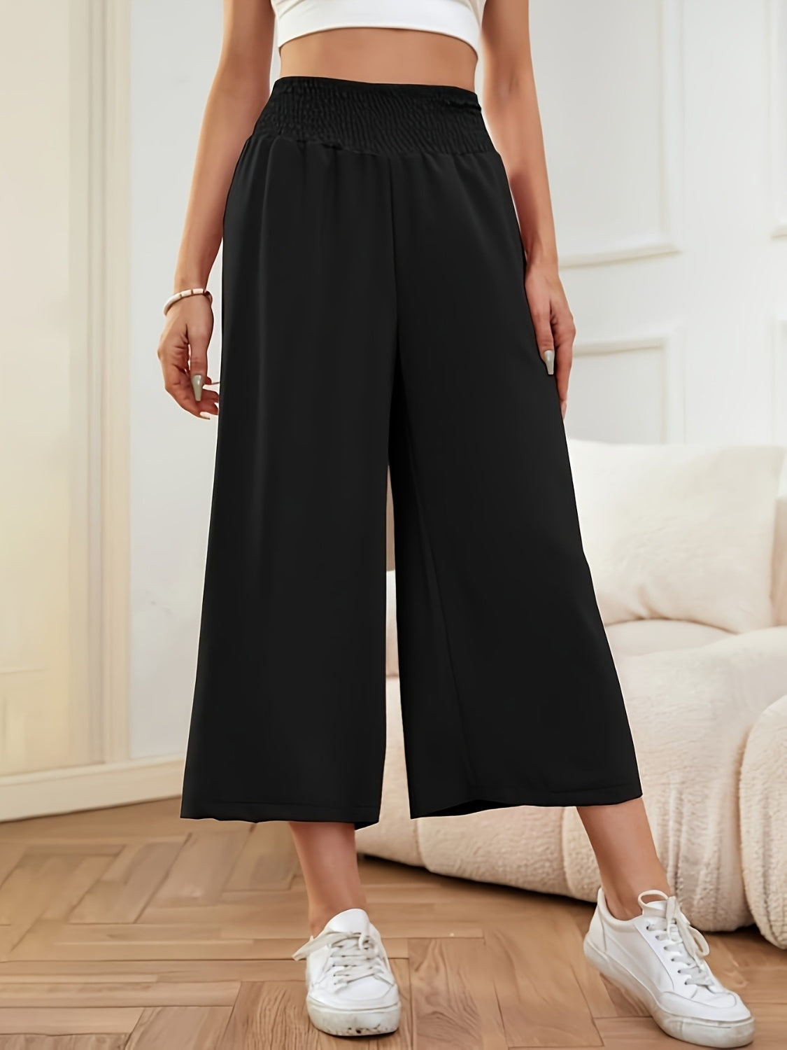 Elastic Waist Wide-Leg Pants