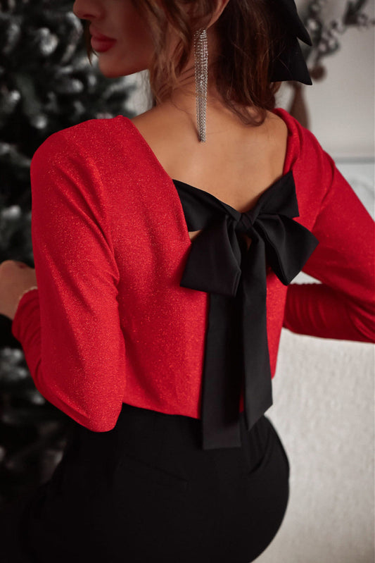 Bowknot V-Neck Blouse